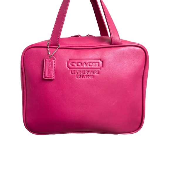 Coach Handbags - Coach vintage y2k RARE pink logo leather cosmetic toiletries bag case tote